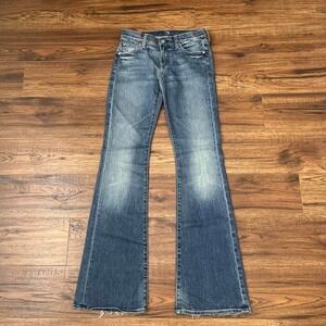7 For All Mankind Dojo Flare Denim Blue Jeans Women 26 Y2K Low Rise 2000s Fade